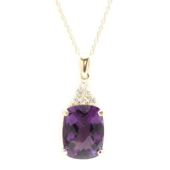 9.85Ct Natural Amethyst and Diamond 14K Solid Yellow Gold Necklace